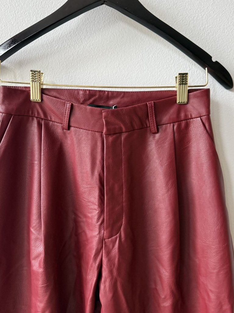 Parentezi Milo Faux Leather Wide Leg Pant Cherry Red Xs — image 3 of 6